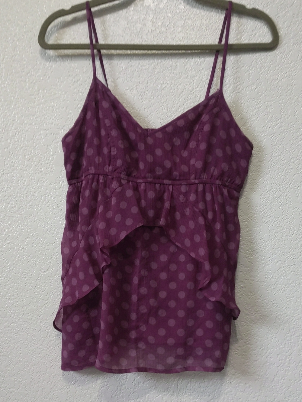 American Eagle Outfitters Plum Polka Dot Ruffle Camisole